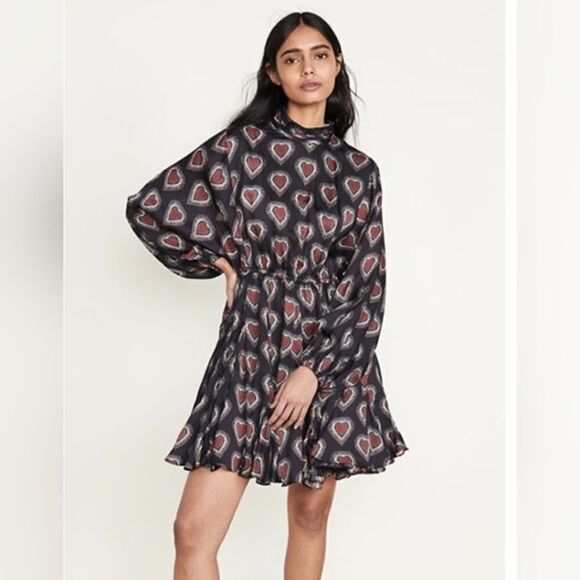 RHODE Dresses & Skirts - Rhode Caroline Mini Dress Heart Print Mock Neck Size XSmall